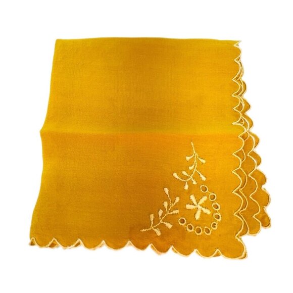 Vintage Silk Embroidered Handkerchief Orange Flower Motif Scalopped Edge Germany - Picture 6 of 16